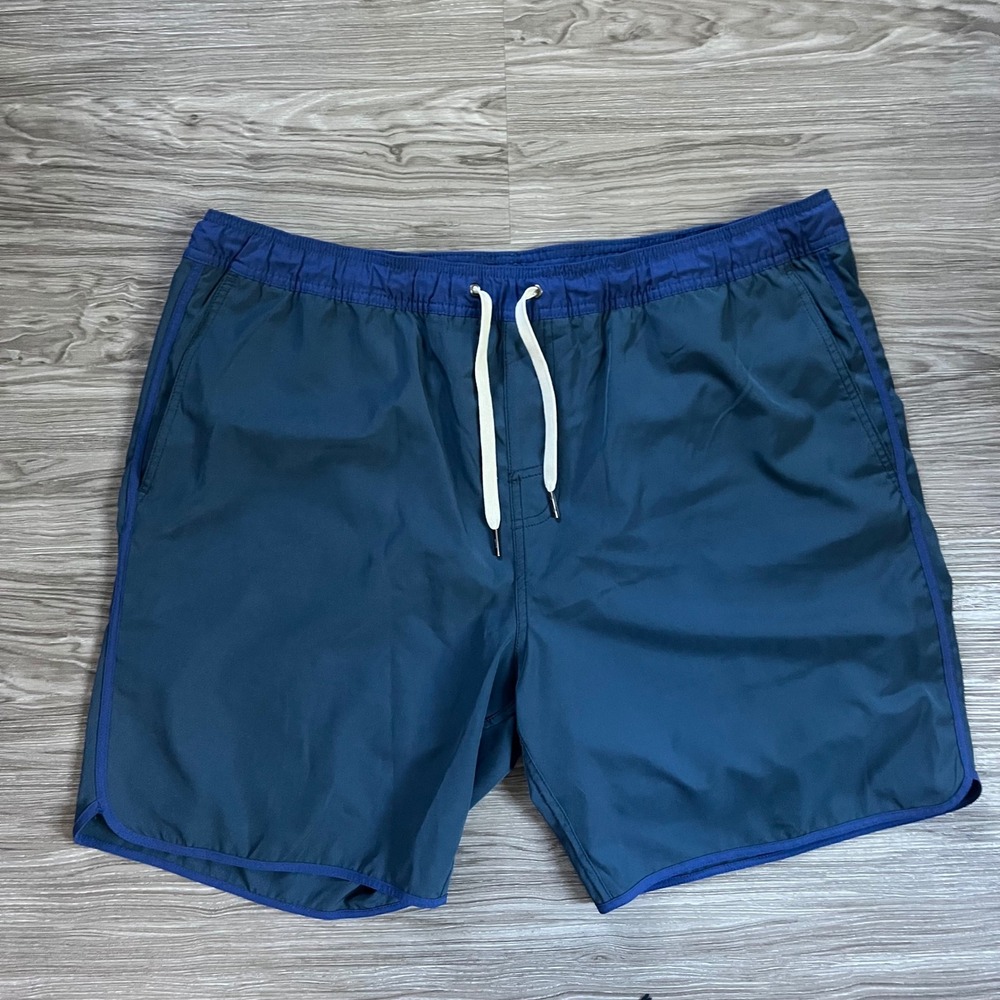 Fair Harbor Mens XXL Blue Recycled Swim Trunks Shorts Zipper Pocket Drawstring